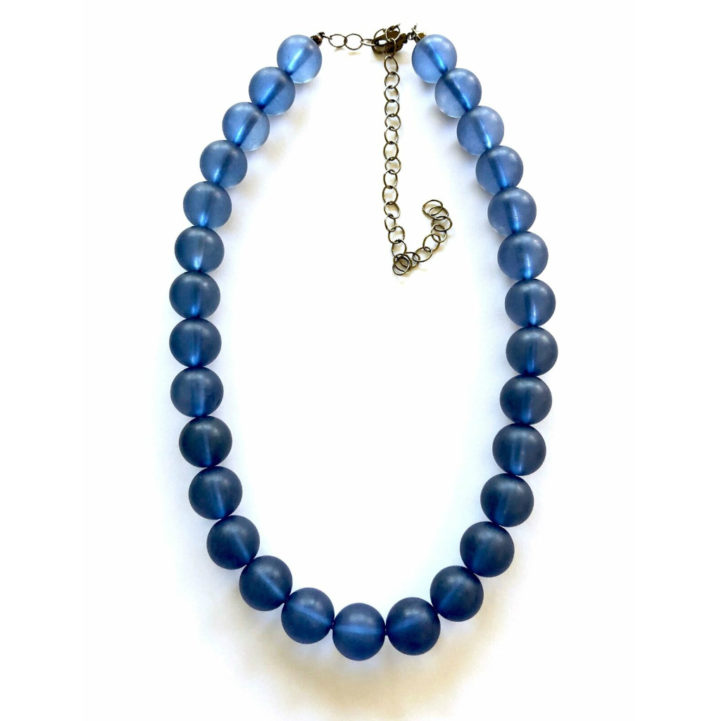 Denim Blue Beaded Vintage Lucite Chunky Necklace